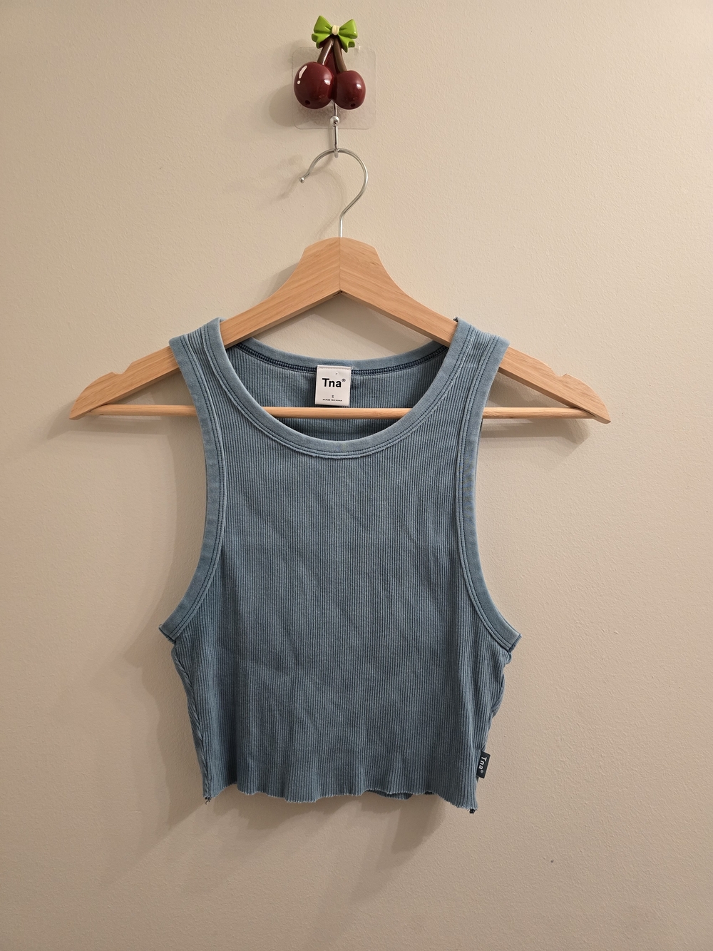 TNA Ribbed Cropped Tank Top in Dusty Blue